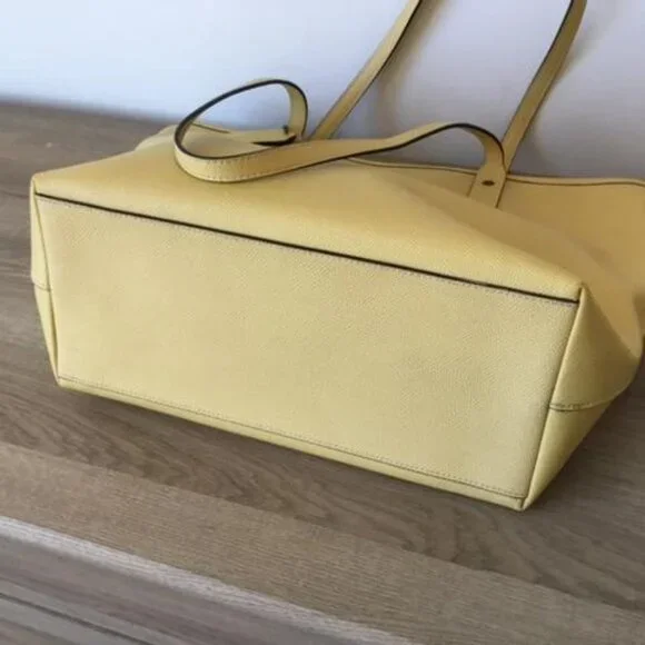 Coach F58846 Yellow Pebbled Leather Zipper Closure Tote Bag Silver Hardware - Picture 6 of 11